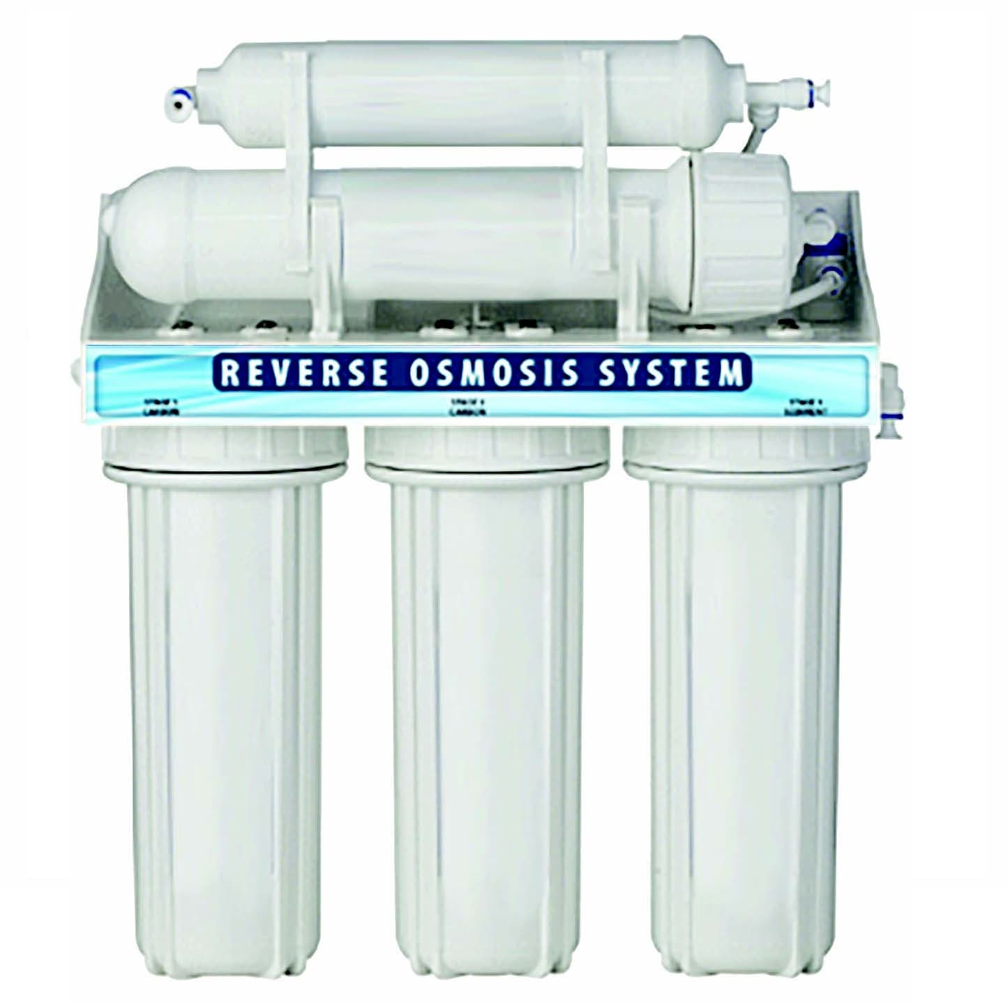 5-stage, 75GPD RO System #20010073 Includes: carbonprefilter, membrane carbonpostfilter, 3.2 gal tank, autoshutoff valve, serviceablecheck valve, chrome faucet.