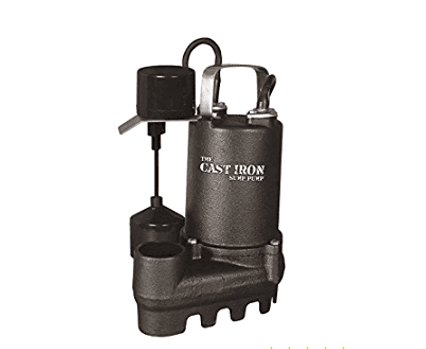 1/3HP Cast Iron sump/eff pumpVertical switch, 1/2" solids,3 yr warr 10' power cord, 53GPM @ 10' TDH #CIS-33V