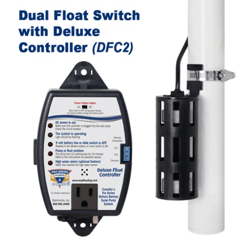 Dual Float, Deluxe controllerswitch  pump monitor, pumpexerciser,  adjustable runtime, GFCI alarm, 10' cord# 717301121579