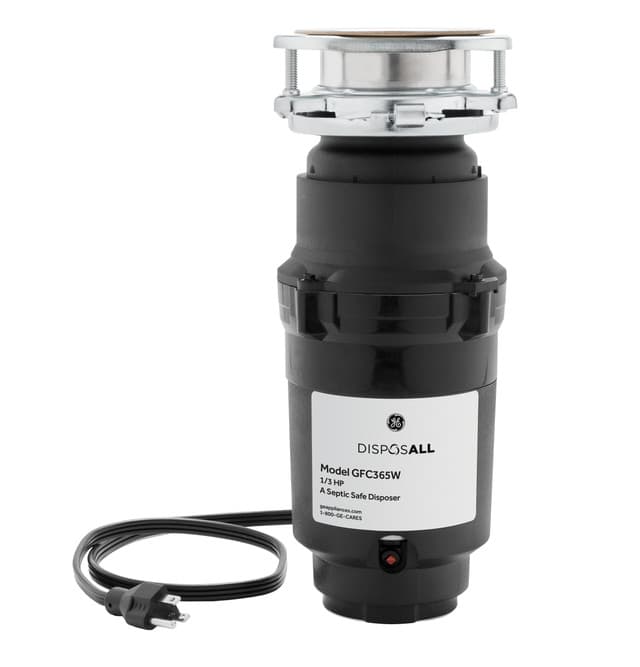 GE 1/3 HP Continous-Feed Disposer with 3-Bolt Corded design (7-Year Limited Warranty)