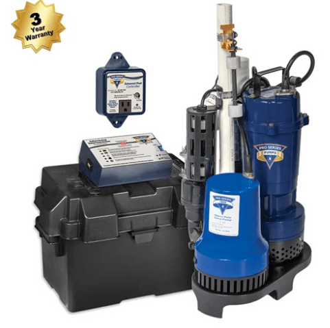 Combination System, Pre-assb back-up sump package, ST1033 primary pump  PHCC1730back-up pump  w/ battery box,12VDC/1.6A charger controller, 3 year warranty. ** Battery not included **