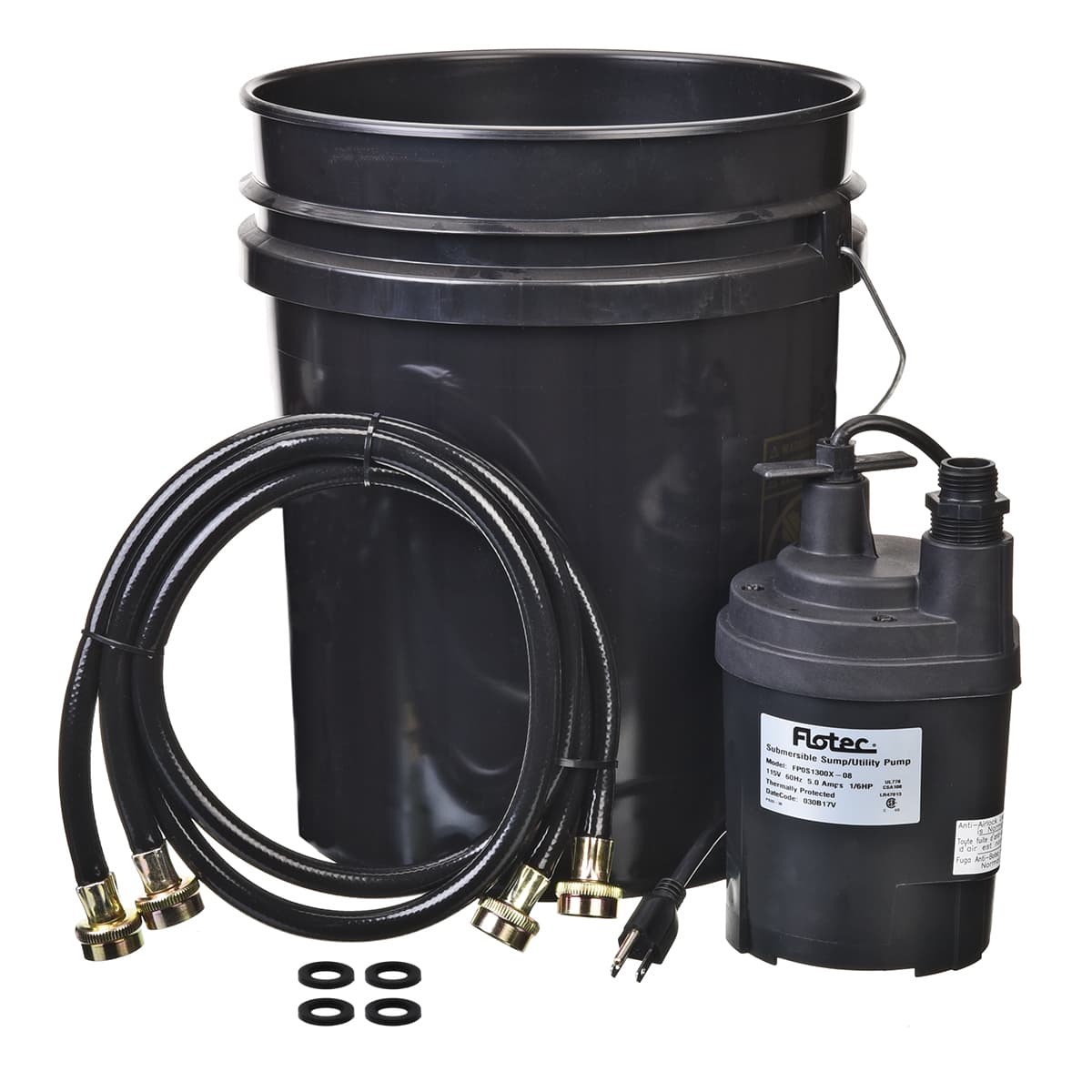 Tankless flushing kit  5 galbucket, submersible  pump, (2)stainless steel  hoses.