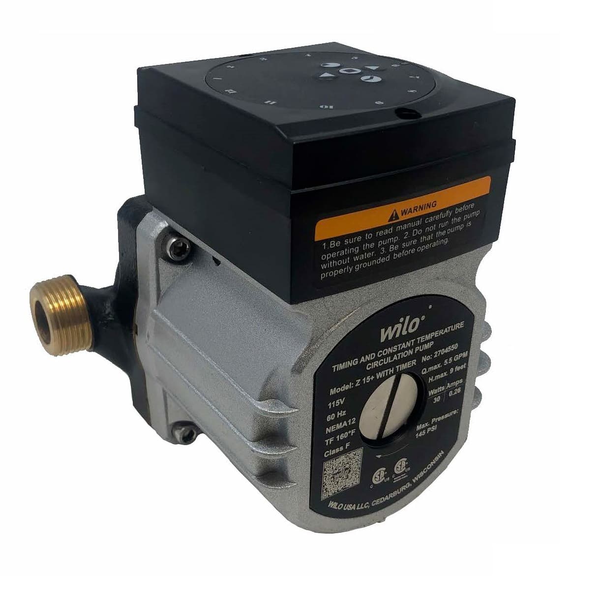 Z 15+ Recirc pump w/ Timer- Single speed, 3/4" NPT- 1x115V- DHW recirc pump with 9ft max head, 5.5 GPM max flow